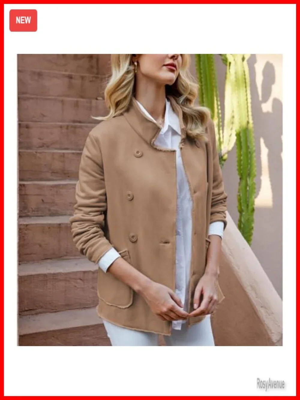 Womens Double Breasted Pea Coat Relaxed Fit Notch Lapel
